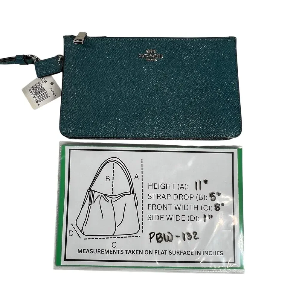 COACH Crosby Clutch Wristlet Dark Teal Glitter Crossgrain Leather F21020 NWT